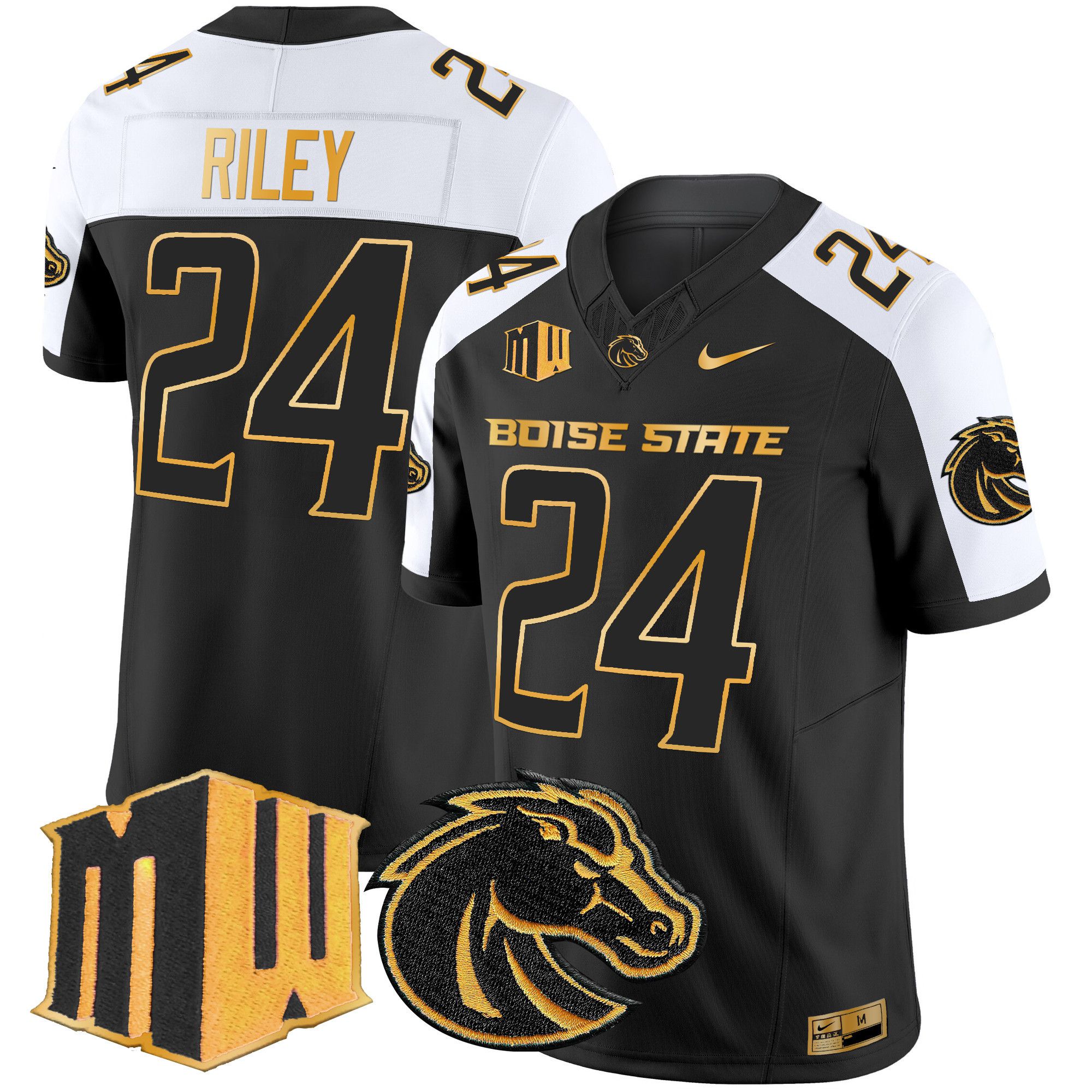 Men Boise State Broncos #24 Riley Black Nike 2024 Gold Vapor Limited NCAA Jersey style 2